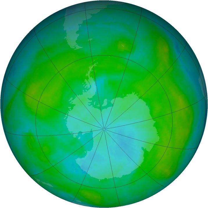 Antarctic ozone map for 25 January 1984